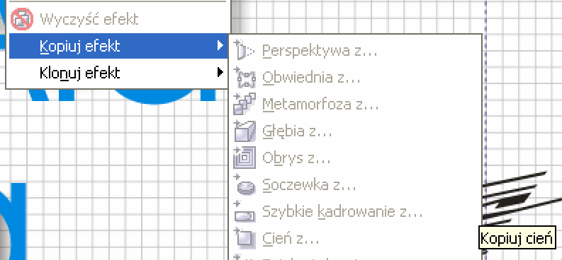 Kopiowanie cienia Zaznacz obiekt docelowy, wybierz polecenie