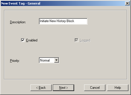 W oknie definicji zmiennej zdarzeniowej należy nadać unikalną nazwę zmiennej zdarzeniowej, np. NewHBlock. Przyciskiem Next należy przejść dalej.