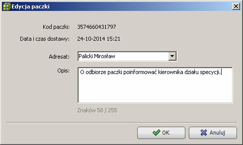 W przypadku, gdy w trakcie dodawania paczki nie wiadomo, dla kogo jest ona przeznaczona, można pozostawić puste pole Adresat.