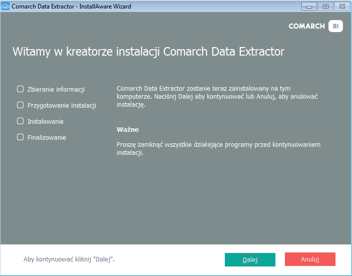 Rysunek 5 Pobranie aplikacji Comarch Data Extractor Po wybraniu przycisku Pobierz Comarch Data Extractor aplikacja zostanie zapisana na dysku użytkownika.