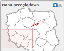 - Zmiana położenia zasięgu: kliknij na mapę w miejscu poza aktualnym zasięgiem. Środek zasięgu zostanie przeniesiony do wyznaczonego punktu. 1.4.3.