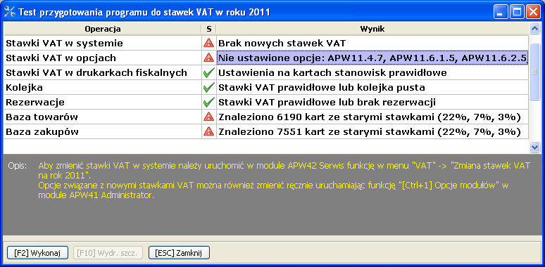 27. W przypadku wykrycia nieprawidłowości podczas wykonania testu wyświetli się okno przedstawione na poniższym rysunku.