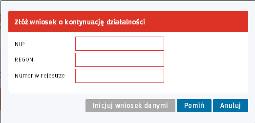 W przypadku wybrania wniosku o wpis nastąpi przekierowanie do serwisu www.praca.gov.pl, gdzie należy go wypełnić i wysłać.