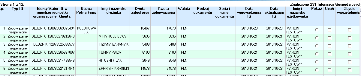 W zależności od posiadanych uprawnień mamy możliwość wyboru spośród czterech grup informacji gospodarczych: Jeżeli chcesz wyszukać wyłącznie informacje negatywne z listy Typ Danych wybierz Negatywne.