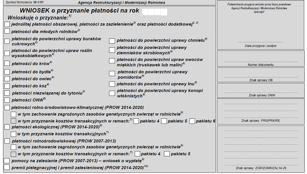 Wniosek o przyznanie płatności Na jednym