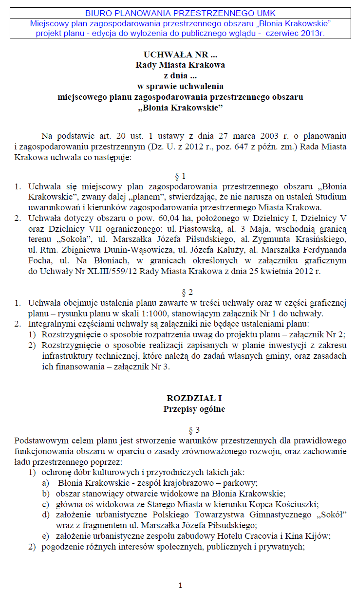 Projekt MPZP Błonia Krakowskie 27 Brak placu