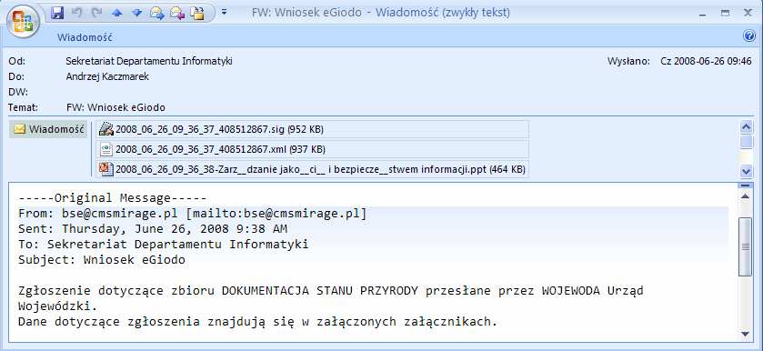 Generalnego Inspektora Ochrony Danych Osobowych w dniu ddmm-rrrr wpłynęło zgłoszenie dotyczące zbioru danych osobowych o nazwie Nazwa_zbioru dokonane przez Nazwa_admoinistratora.