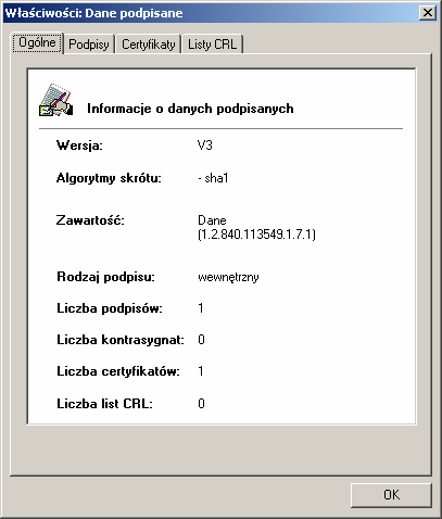 3.2.8. Przegląd zawartości podpisu Jeśli proces podpisania dokumentu zakończony został pomyślnie, to wyświetlone zostanie okno umożliwiające podgląd zawartości podpisu.