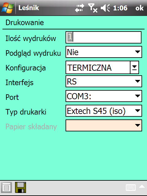 1.3. Drukarki Polecenie Drukarki umożliwia zdefiniowanie i modyfikację konfiguracji drukarek. W aplikacji możemy zdefiniować kilka konfiguracji drukarek używanych w danym leśnictwie (np.