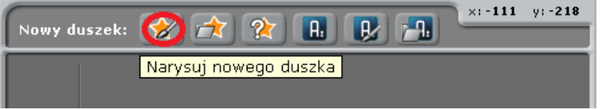 Kolejnym krokiem będzie stworzenie nowego duszka, w tym celu wybieramy ikonkę - narysuj nowego duszka.