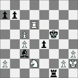 16.Pozycja z partii Staldi (Włochy) Pelikan (Czechosłowacja) się. (Po 45 Ge5 czarne powinny wygrać) 45...e3?? 46.Sf1 i czarne poddały 17.Obrona Nimzowitscha [E33] Frydman P.