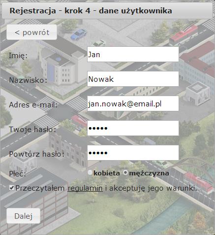 Trzeci krok podczas zakładania konta.