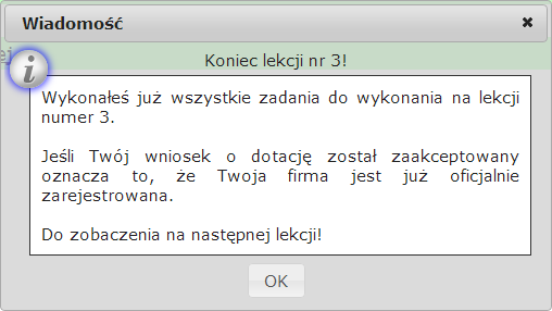 Foto 75. Wniosek CEIDG. Po uważnym wypełnieniu rubryk należy wysłać wniosek (przycisk ten znajduje się na samym dole arkusza). Foto 76. Komunikat 3.
