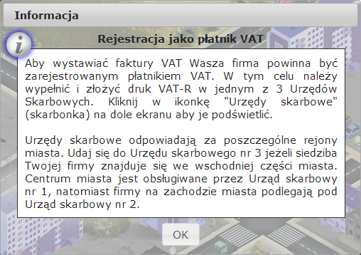 Foto 96. Rozpoczęcie lekcji 5. 3.5.2. Wynajem biura Czynności związane z wynajęciem biura zostały omówione w podrozdziale 3.4.7. 3.5.3. Wypełnienie i złożenie deklaracji rejestracyjnej VAT R Aby móc wystawiać faktury należy złożyć druk VAT R.