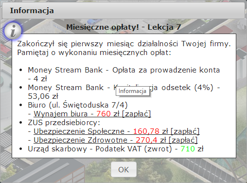 Zadania na zajęcia Po naciśnięciu OK pojawi się strona z kwotami do zapłacenia,
