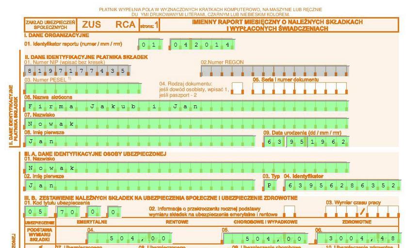 163. Formularz ZUS RCA. 3.9.6. Podjęcie się zleceń Podjęcie się zleceń zostało omówione w podrozdziałach 3.