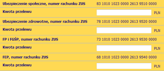 Przelewy na ZUS i inne zdefiniowane przelewy FEP Fundusz Emerytur Pomostowych, od 01.01.2010 r. opłacany za: osoby ur. po 1948 r.