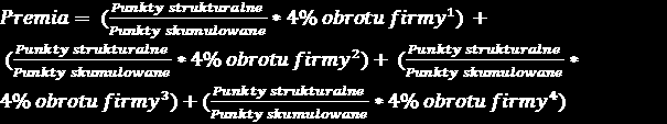 Punkty strukturalne: za Kierownika okręgu(1) = 5 000pkt, za Kierownika Regionalnego(2) = 15 000, za Dyrektora Okręgu(3) 60 000pkt, za Dyrektora Regionalnego(4) 1/20 obrotu firmy Punkty