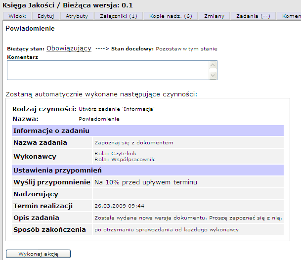 Doskonalenie - powiadamianie o zmianach O aktualizacji można np.
