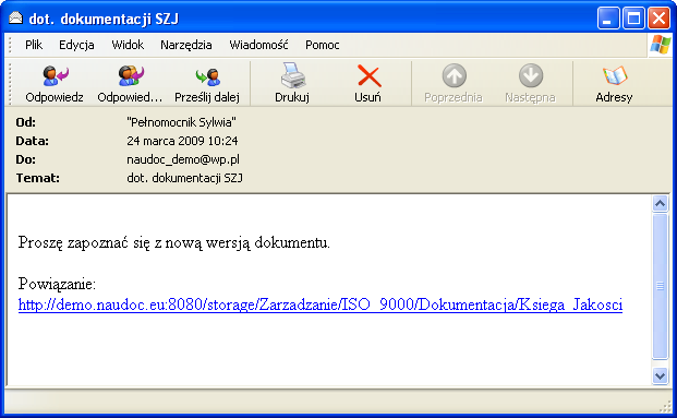 Doskonalenie - powiadomienia na email Powiadomienie w wersji