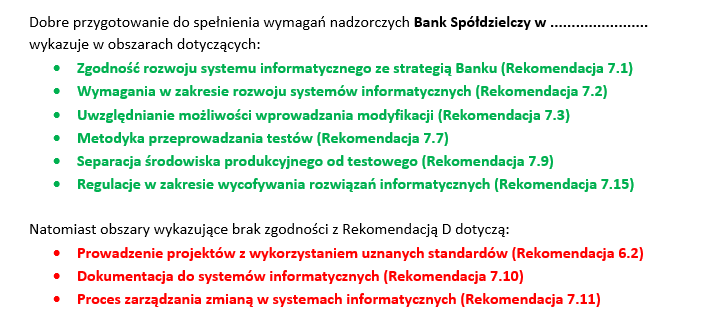 ETAP III Podsumowanie audytu dokument dla Zarządu Banku