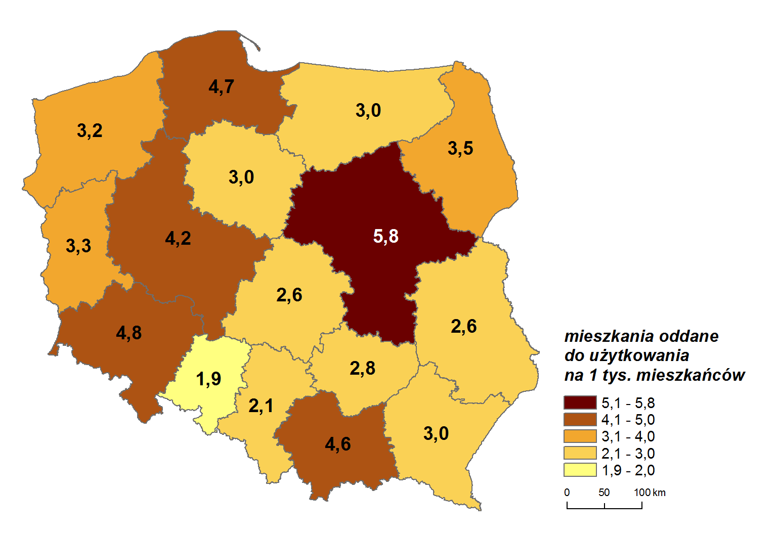 Przedstawiając efekty rzeczowe budownictwa mieszkaniowego wyrażone liczbą mieszkań oddanych do użytkowania w 2014 r.