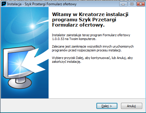 INSTRUKCJA INSTALACJI ORAZ UŻYTKOWANIA PROGRAMU FORMULARZ OFERTOWY Wstęp Niniejsza instrukcja skierowana jest do Wykonawców uczestniczących w postepowaniach na dostawy materiałów, wyrobów oraz części