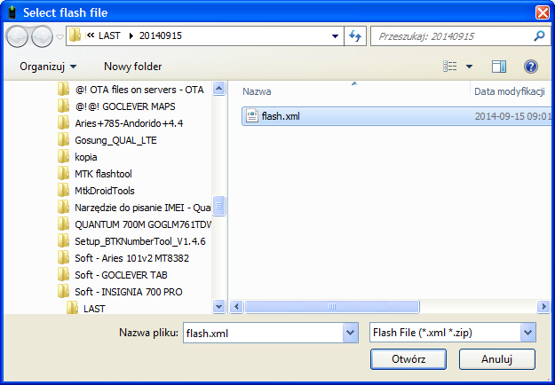 10 / 14 3.2. Phone Flash Tool Open Phone Flash Tool and click Flash, From Local flash file, Browse Uruchom Phone Flash Tool i kliknij Flash, From Local flash file, Browse Select *.