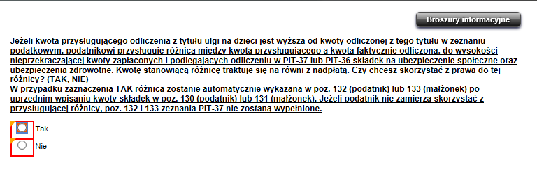 Jeśli podatnik nie zamierza skorzystać z możliwości dodatkowego odliczenia ulgi na dzieci należy korzystając z przycisku Wróć (znajdującego się na dole strony) powrócić do zeznania podatkowego PIT-37.