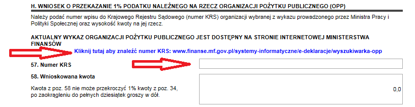 Rysunek 64 PFR PIT-38 miejsce i cel składania zeznania oraz podpowiedzi do pola Rysunek 65 PFR PIT-38 1% podatku na rzecz OPP b.