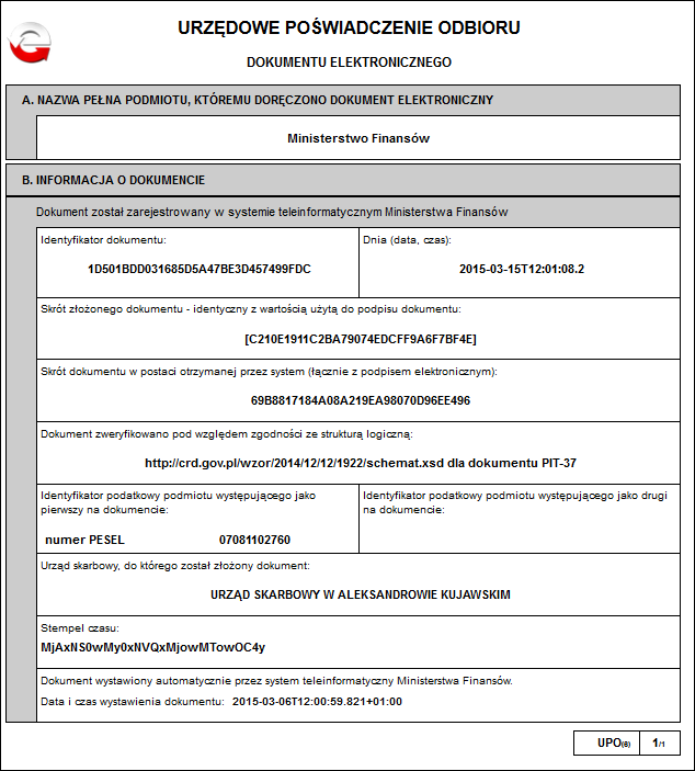 Krok 3! Pobranie UPO (Urzędowe Poświadczenie Odbioru) jest jedynym potwierdzeniem przyjęcia zeznania przez Administrację Podatkową.