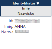 W górnej części listy umieszczono obszar filtrowania, umożliwiający wyszukiwanie danych według następujących kryteriów: Identyfikator Imię Nazwisko Status Kategoria medyczna Data wpisu Planowany