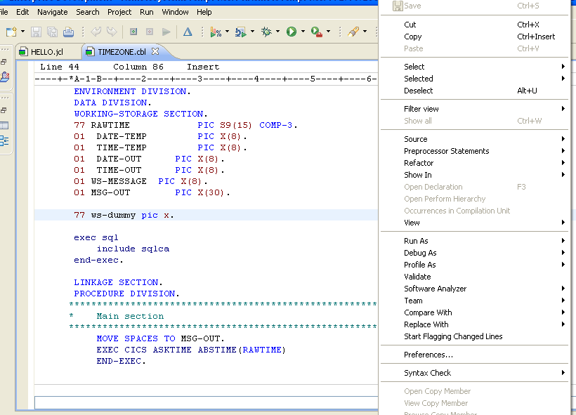 IBM RD&TE nowe możliwości Wszystkie funkcje nowoczesnych IDE syntax highlighting lokalne sprawdzanie