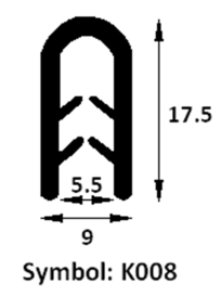 Tabela Rodzajów Uszczelka krawędziowa PVC Przekrój Nazwa, rozmiar (mm) Długość zwoju (m)