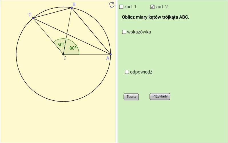 Interaktywne pomoce dydaktyczne Aplety wykonane w programie GeoGebra, do wykorzystania których można używać