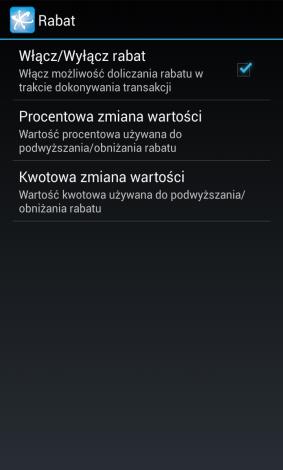 3.3.2 Napiwek Istnieje możliwość opcjonalnego zezwalania na wprowadzanie kwoty napiwku dla transakcji. Kwotę napiwku można ustawić, jako liczbę lub wartość procentową. 3.3.3 Rabat Dla transakcji można opcjonalnie zastosować rabat.