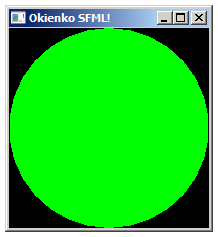 II Struktura programu [p01_struktura] 4 RenderWindow okno(videomode(200,200),"okienko SFML!"); 5 CircleShape kolo(100); 6 kolo.setfillcolor(color::green); 7 while (okno.