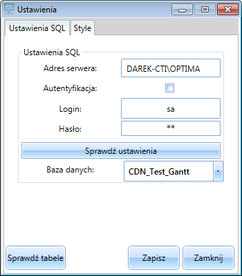 2. Konfiguracja Przed rozpoczęciem pracy z programem należy nawiązać połączenie z serwerem i bazą danych. W tym celu należy z górnego menu wybrać Program, a następnie Ustawienia.