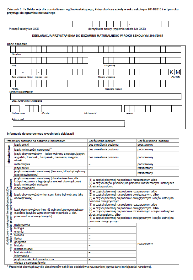 gzamin maturalny w 2015 r.