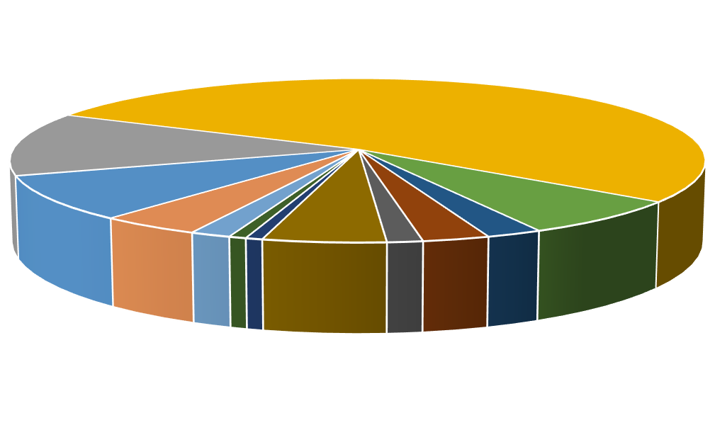 Wykres 1. Udział % dofinansowania przypadający na powiat w globalnej wartości dofinansowania UE dla województwa (82.209.254,72 zł = 100%) pow. m. Gorzów Wlkp. 12,51% pow. m. Zielona Góra 52,80% pow.