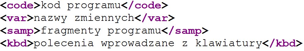 Skróty i akronimy Używamy elementu wraz z atrybutem title, w którym podajemy pełną nazwę skróconego pojęcia.