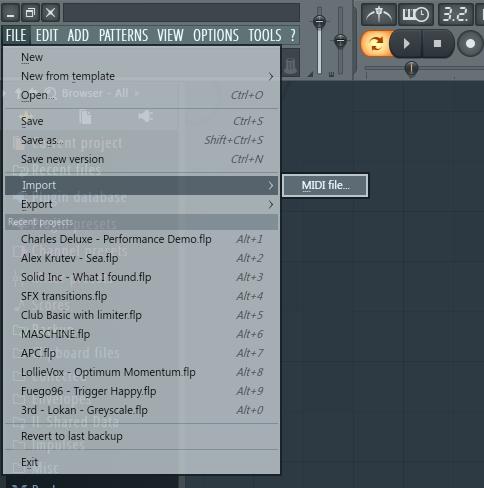 FILE > IMPORT > MIDI File Dla kanałów projektu MIDI możliwe jest podstawianie wtyczek, aby to zrobid wystarczy kliknąd prawym