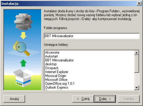 10 Następny etap pozwala na wybór ulokowania plików programu czyli jego katalogu roboczego. proponowany katalog roboczy przycisk pozwalający zmienić katalog roboczy Rys. 8.