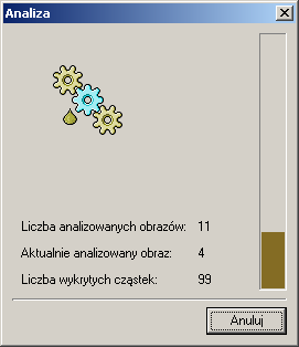 W praktyce przy analizowaniu obrazów w miarę czystych sączków (oszacowanie wzrokowe) należy trzeba pobrać odpowiednio więcej obrazów (np. 20 lub 30).