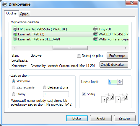 Rys. 11 UWAGA: Cd opisu z rys. -9 i 10 - zatem po wybraniu przycisku - pojawia się okno Drukowanie (rys.