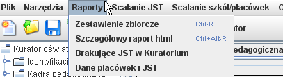 3. RAPORTY W zależności od typu jednostki sprawozdawczej pojawiają się inne opcje w funkcji Raporty : dla szkół i placówek dostępne są 4 typy raportów: dla organów scalających - jednostek samorządu