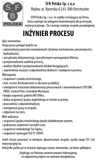 OG OSZENIA DROBNE 19 PRACA Zatrudniê osobê do punktu bukmacherskiego w Kêpnie na umowê zlecenie. Chêtne osoby proszê o przes³anie CV na adres: achruscinska@totolotek.