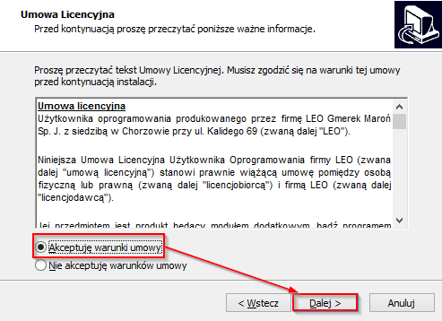 Kolejnym krokiem jest akceptacja warunków umowy licencyjnej oraz naciśnięcie przycisku dalej. Rysunek 9 W oknie kreatora pojawi się możliwość wybrania folderu w którym ma zostać zainstalowany program.