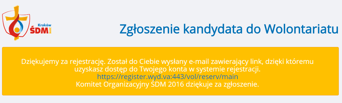 Krok VII Jeśli hasło było zgodne to wyświetli się komunikat z informacją o zgłoszeniu Twojej kandydatury do