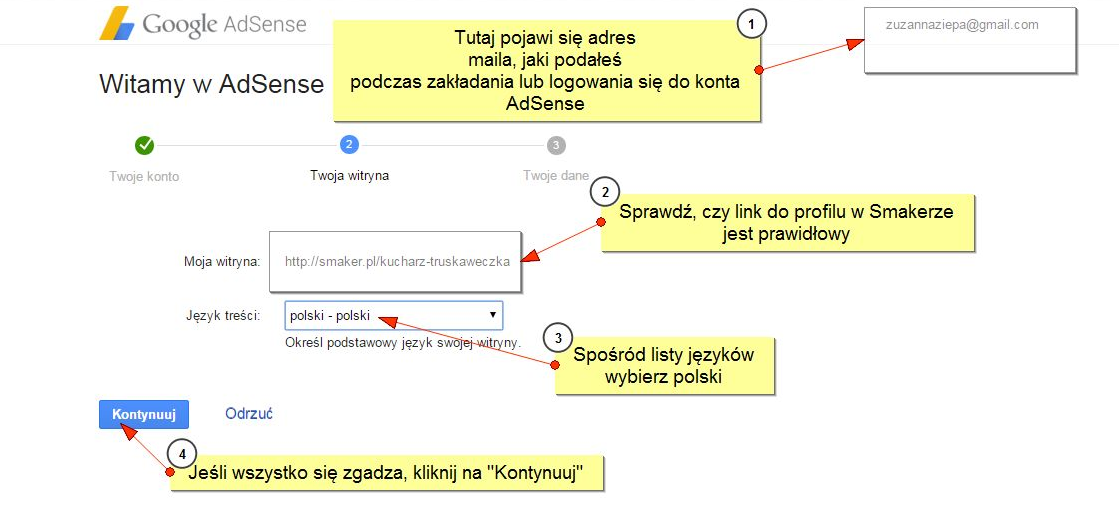 2. Krok 2: Twoja witryna Następnie, pojawi się krok 2.